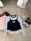 中大童韩版 年货女童假两件吊带长袖 T恤26春新款 洋气百搭上衣潮