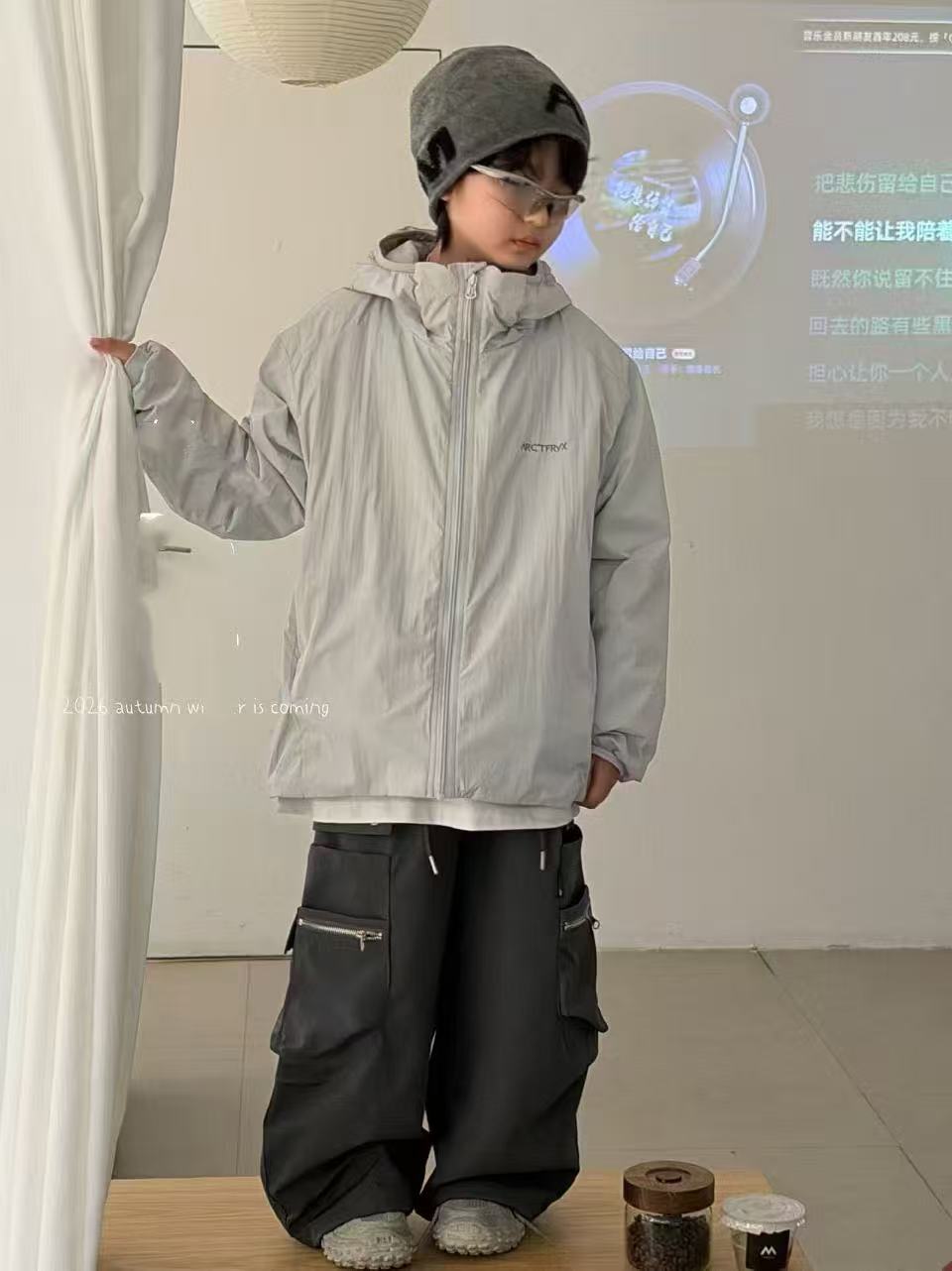 祖赫女童韩系连帽薄棉服26秋冬新款中大童冲锋衣外套男童拉链夹克