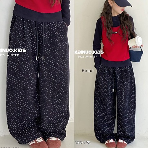 哈比诺女童加绒碎花工装裤2025冬新中大童宽松休闲针织长裤直筒裤