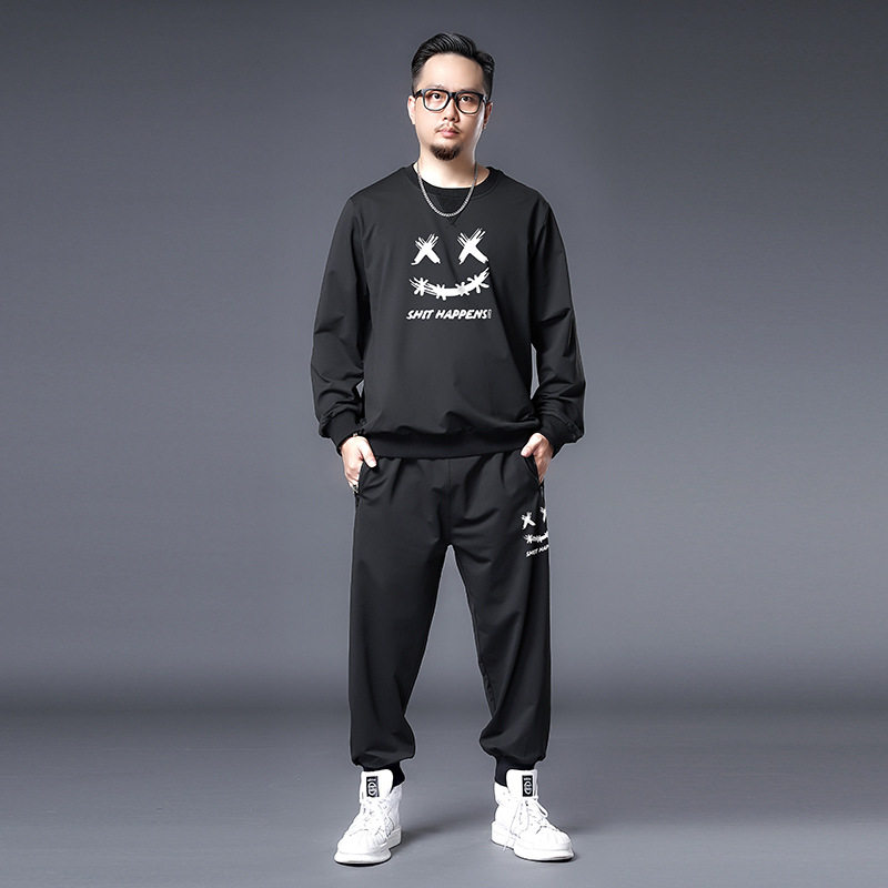 加肥加大宽松卫衣卫裤两件套潮胖子肥佬运动服大码套装男休闲秋装