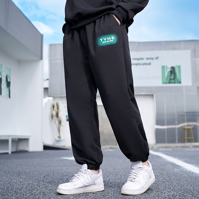 加肥加大码春秋季装休闲裤加加大胖子佬印花束脚弹力运动长裤卫裤