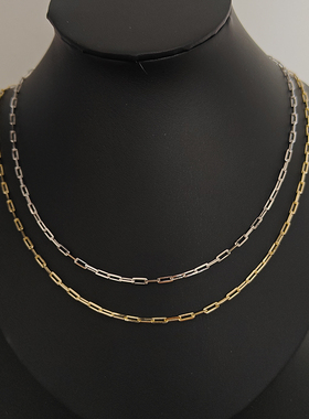 时尚简约纯银镀金回形针项链