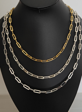 简约纯银镀金回形针项链高级感