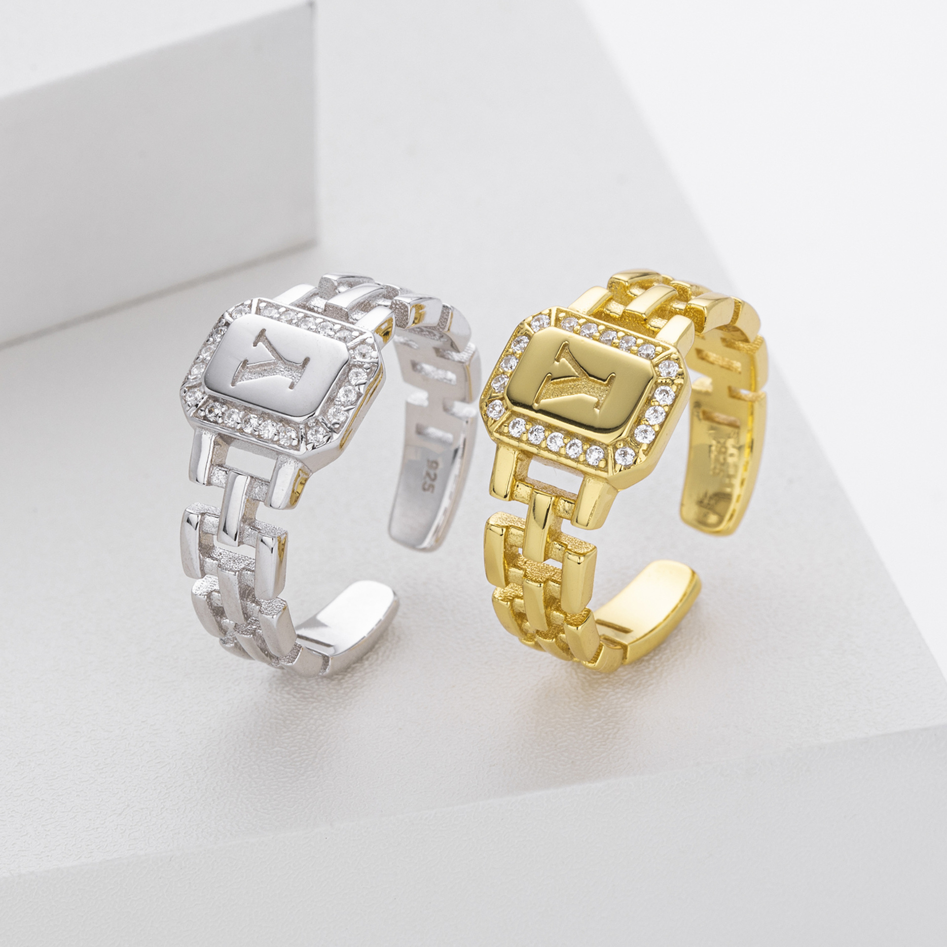 时尚S925纯银英文字母表带戒指