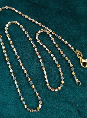 时尚纯银镀金闪切六角珠双色项链