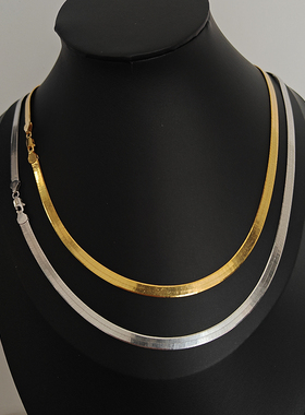 欧美纯银镀18K金刀片链简约设计