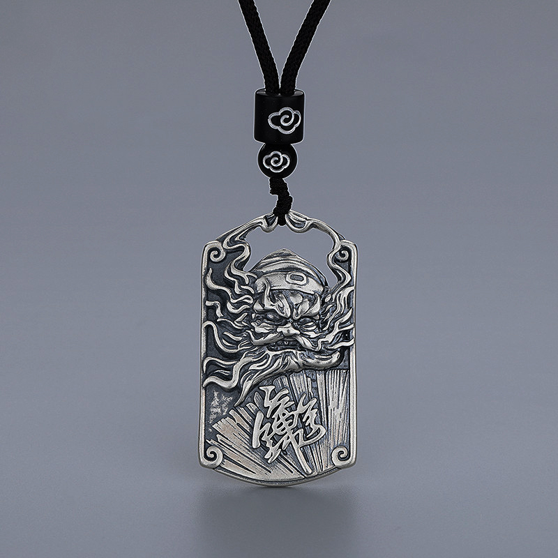 国潮复古天师钟馗实心纯银吊坠