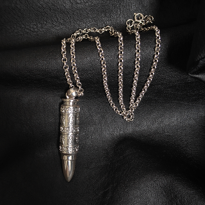 国潮足银六字真言子弹吊坠项链