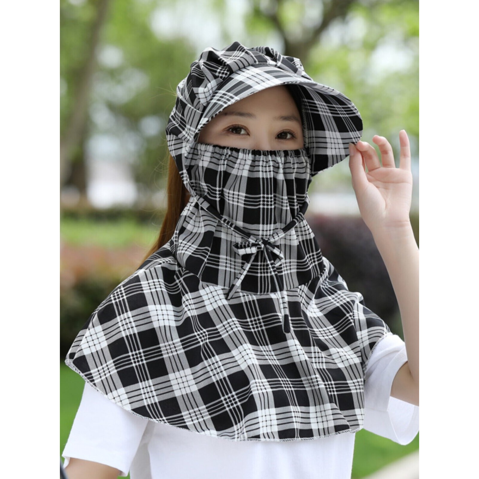 干活防灰尘防晒面罩帽子一体大檐护颈披肩遮阳下地口罩女士太阳帽