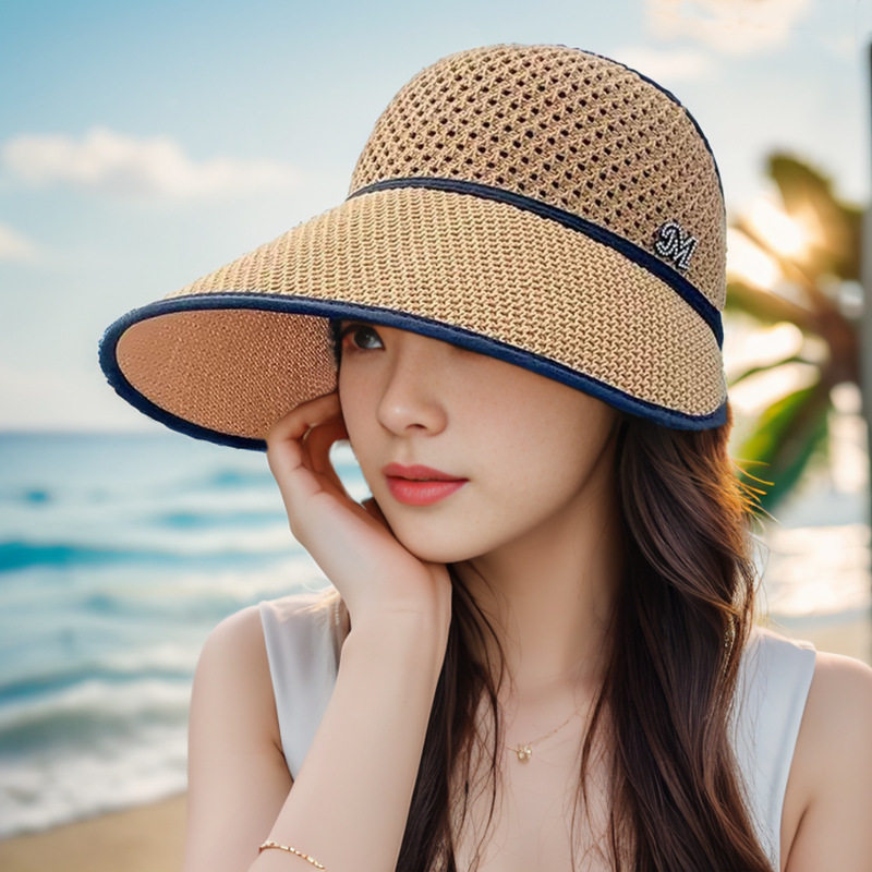 夏天中老年人遮阳帽女士妈妈遮脸防晒透气薄款大檐空顶太阳度假帽