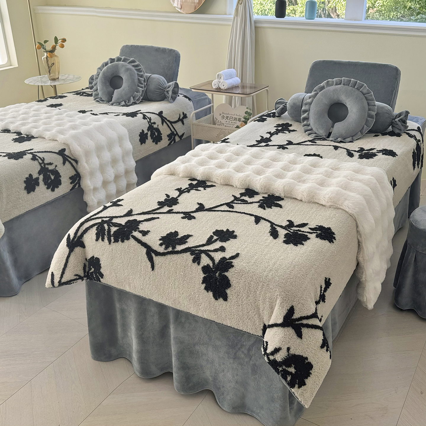 美容床罩四件套轻奢高级感牛奶绒美容院专用洗头按摩床单套秋冬季