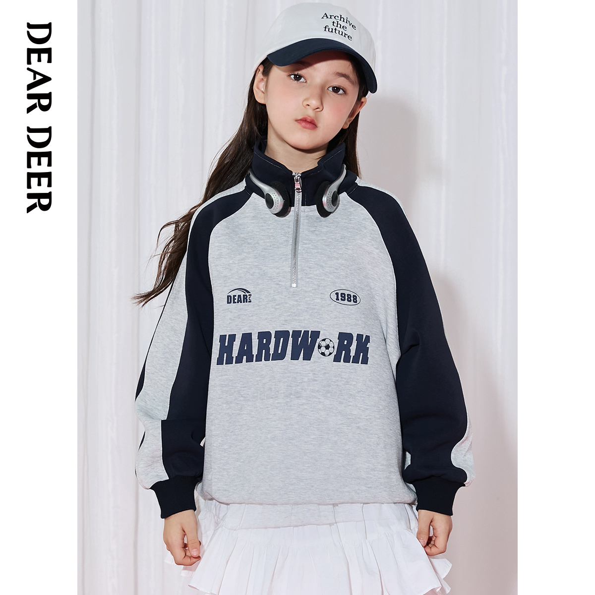 【门店同款】迪迪鹿童装女童卫衣2025春秋新款半拉链上衣外套立领