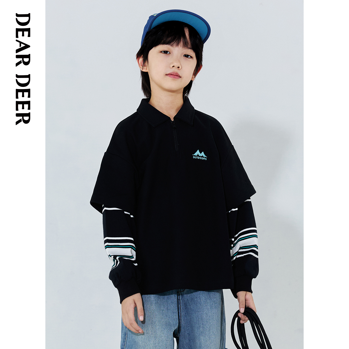 【门店同款】迪迪鹿童装男童长袖POLO衫2025春秋新款假两件T恤衫