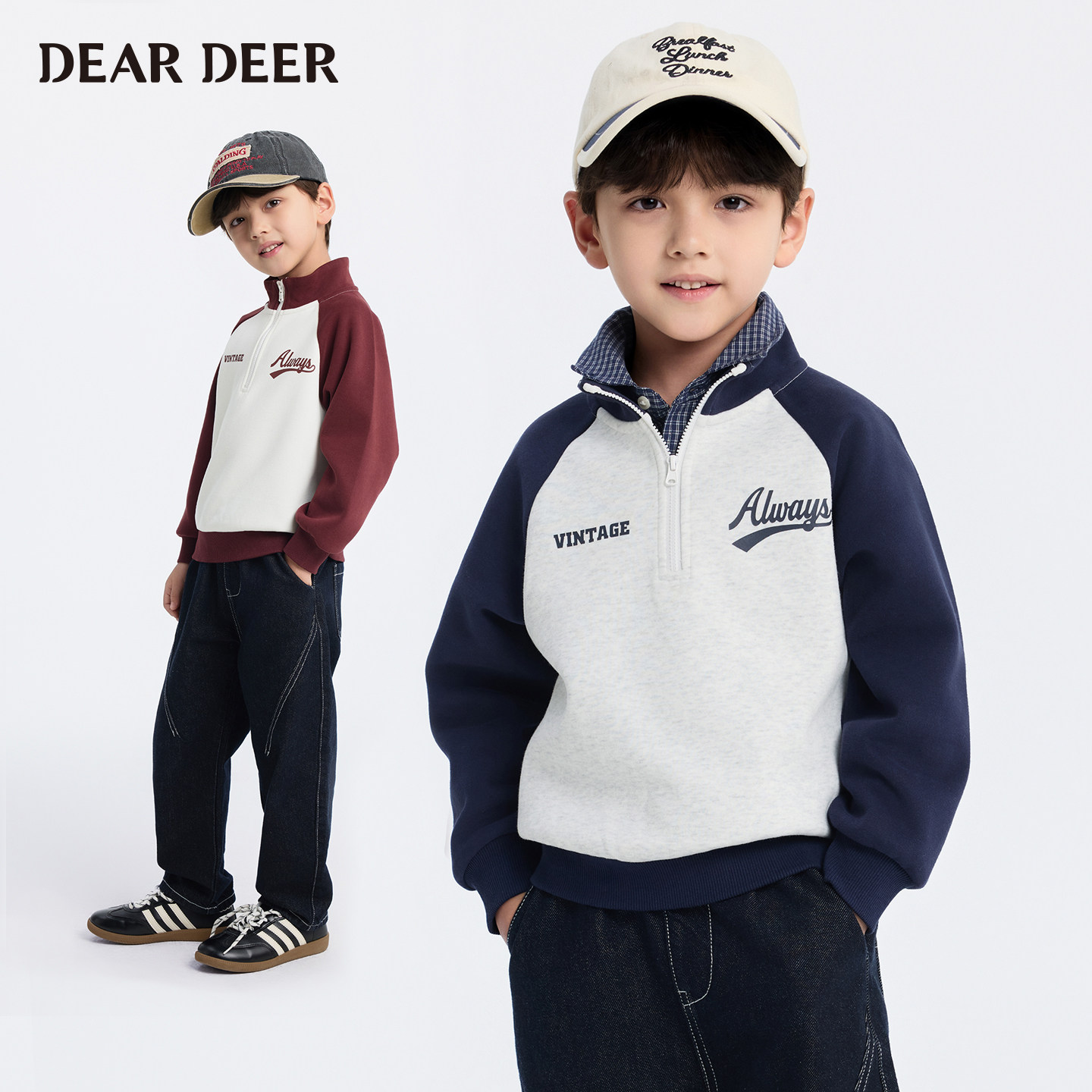 【门店同款】迪迪鹿男童卫衣春秋季儿童半拉链立领拼色上衣外套