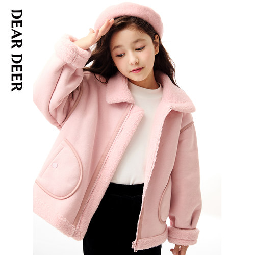 【门店同款】迪迪鹿童装女童外套儿童冬季新款毛领落肩袖上衣保暖