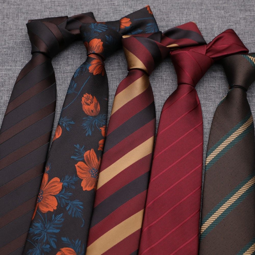 棕色红绿条纹复古手打领带男女士8CM宽版职业正装衬衫搭配JK