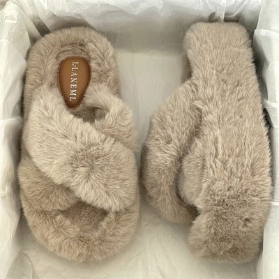 毛毛拖鞋女外穿2025秋季新款厚底增高4cm小个子秋冬棉拖鞋子白色