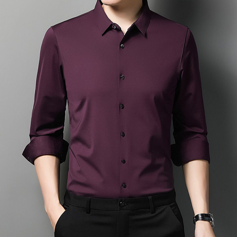 秋季紫红色衬衫男长袖婚宴装喜公公新郎结婚礼服爸爸衬衣高级感