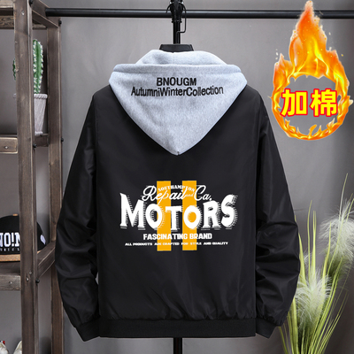 青少年厚款棉衣冬季连帽印花学生