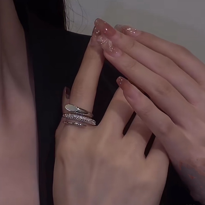 轻奢现小众设计锆石镶嵌多层指环