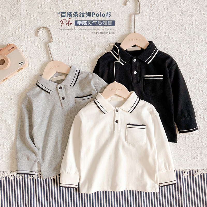 男童长袖韩版洋气薄款翻领T恤