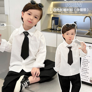 男童学院白色衬衫2022秋装春秋款婴儿童装宝宝衬衣小童洋气潮领带