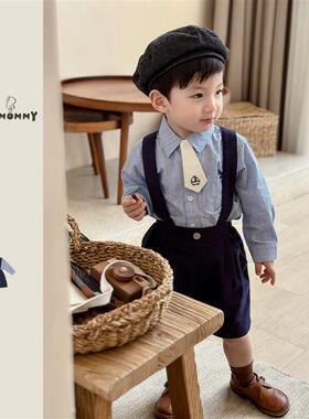 左悠【苏格兰小绅士】气质条纹绅士周岁服套装春季婴幼童男女宝