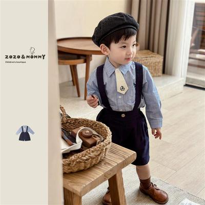 左悠【苏格兰小绅士】气质条纹绅士周岁服套装春季婴幼童男女宝
