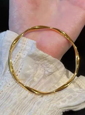 莫比乌斯环手镯女款越南沙金黄金色镯子年轻款轻奢简约细款不掉色