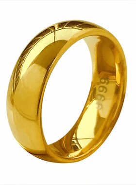 沙金戒指越南999光面仿真黄金死口久不掉色指环刻字情侣对戒男女