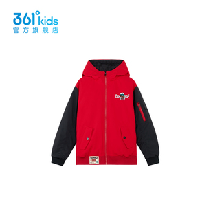 361度撞色连帽羽绒服男童2025冬季短款棒球服外套红色K52443913