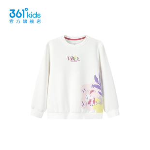 361度卡通可爱风圆领卫衣2025冬季宽松百搭白色长袖上衣K62612303