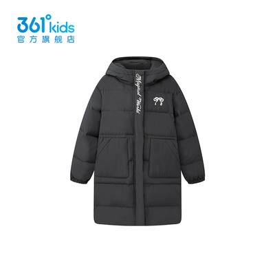 361度连帽长款羽绒服女2025冬季新款黑色加厚保暖外套K62543902