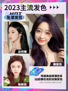 乐力葡萄紫色染发剂膏植物黑紫蓝黑色染色剂头发散发膏2023流行色