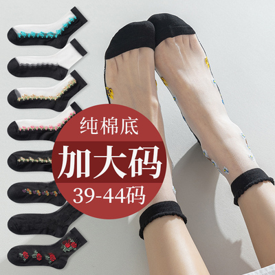水晶丝袜女薄款大码袜子41夏季纯棉底短款中筒42加肥加大号43长袜
