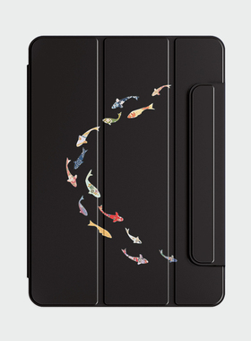 2024ipad保护壳pro11寸12.9磁吸双面夹可拆卸搭扣适用苹果air456保护套三折10.9亚克力硬壳mini7防弯壳子鱼群