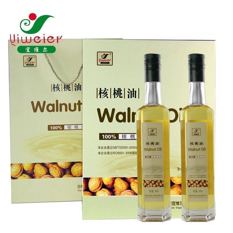 涉县核桃油邯郸特产女娲冷榨宜维尔核桃油食用油 500ml*2瓶礼盒装