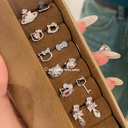 爆闪满钻凯蒂猫耳钉耳骨钉耳蜗钉