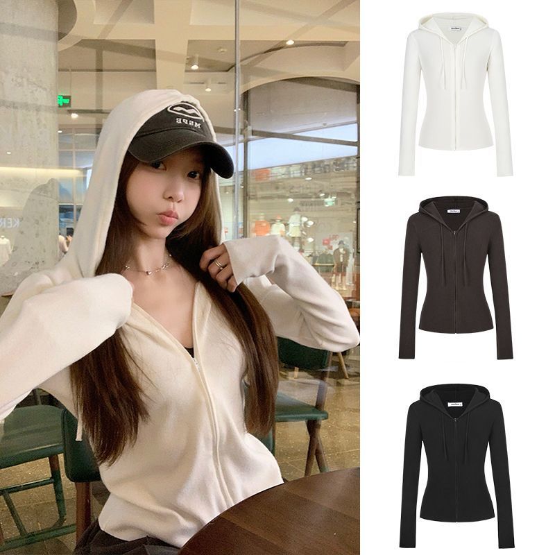 拉链连帽长袖针织开衫外