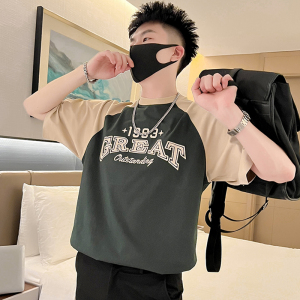 T47-P55 夏季拼接T恤男潮流宽松男装上衣2023新款夏装白色短袖1图片