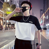 T30-P48夏季拼接T恤男潮牌宽松个性流行2024新款夏装潮流休闲1，男装T恤，电商A257