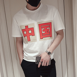 AT02-P40 夏季网红印花T恤男ins潮牌休闲百搭半袖新款男装1图片