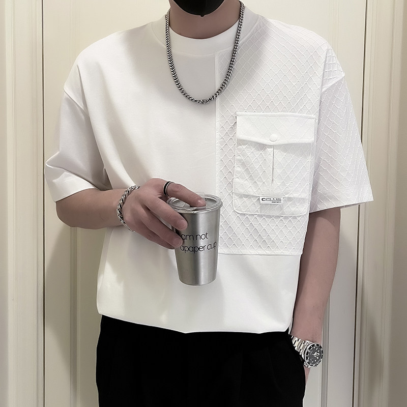 X20-P58男士工装T恤夏季潮牌短袖2024新款男装上衣痞帅拼接半袖1,男装T恤,电商A257