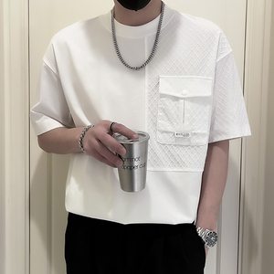 X20-P58 男士工装T恤夏季潮牌短袖2024新款男装上衣痞帅拼接半袖1图片