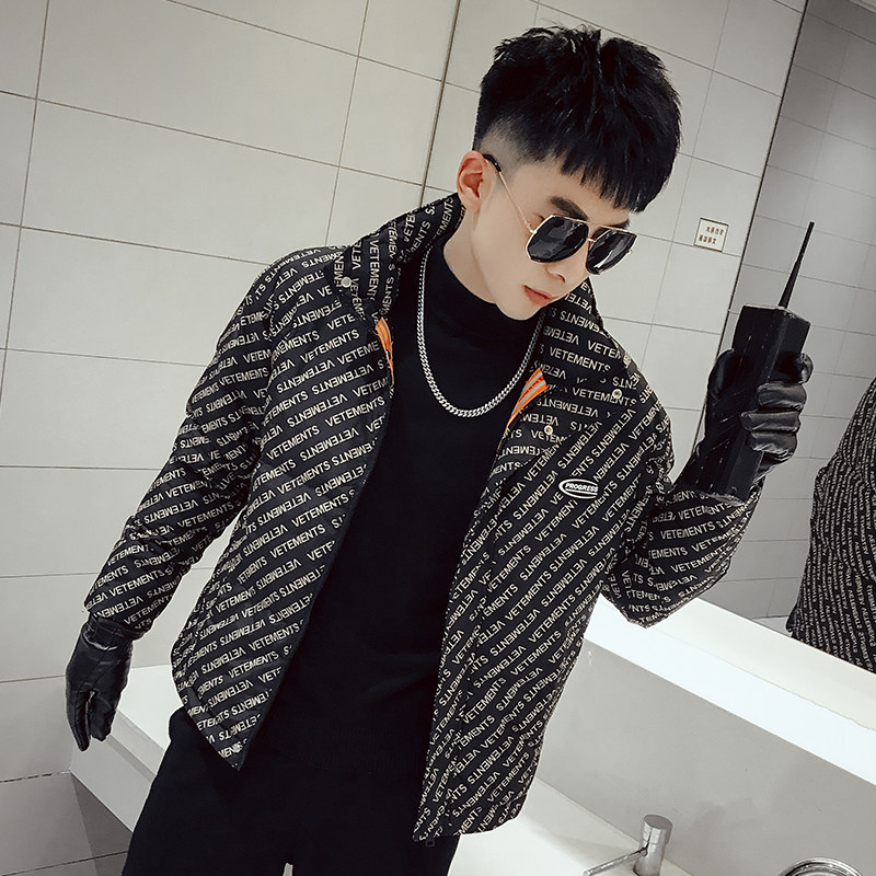MY17-P138冬季花色字母修身立领保暖个性男士羽绒服外套1,男装棉衣,电商A257
