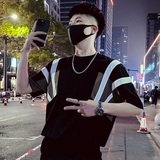 T65-P55短袖T恤男夏季潮牌新款落肩袖设计七分袖男潮流痞帅男装2，男装T恤，电商A257