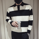 M02-特P882022冬季时尚休闲条纹潮牌针织衫翻领POLO衫男士毛衣1，男装针织衫/毛衣，电商A257