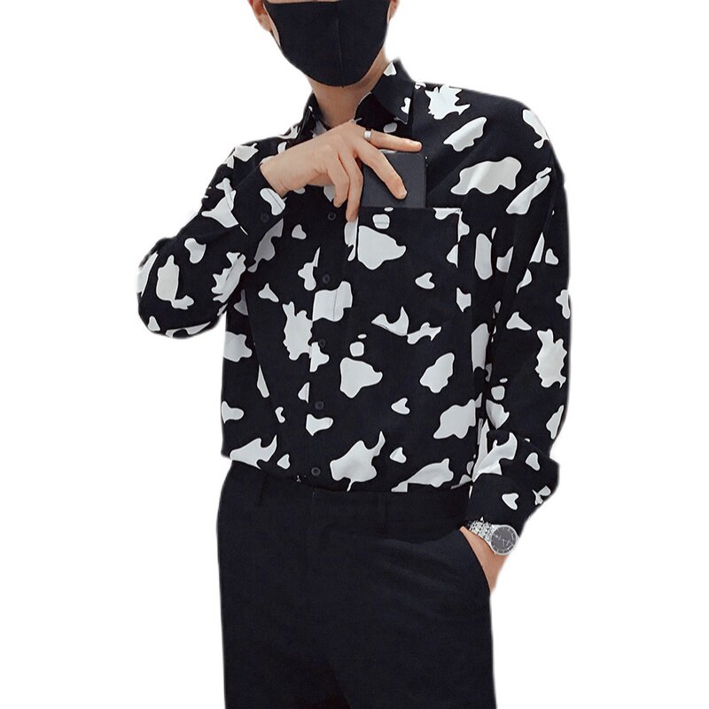 S022021新款男士衬衫潮牌网红百搭休闲上衣衬衣白首,男装衬衫,电商A257