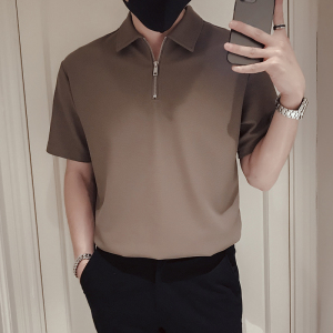 T40-P48 夏季半拉链T恤男短袖POLO衫白色夏装男装痞帅衣服7图片