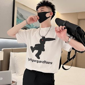 T49-P48夏季白色短袖男潮流宽松男装上衣2023新款夏装半截袖痞3,白色月季搭配什么颜色铁线莲图片